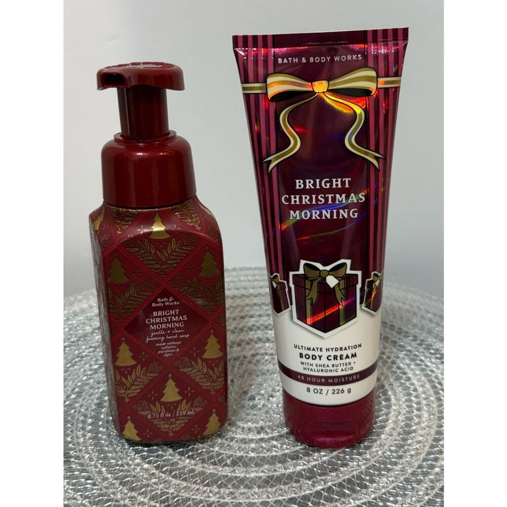BBW Bright Christmas Morning Body Cream and Foaming Hand Soap Set of 2 NWT